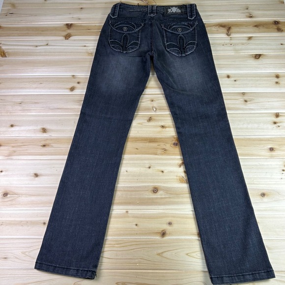 Rebel Spirit Jeans Womens 27 Black Embellished Mid Rise Straight Leg Denim Jeans - Picture 7 of 13